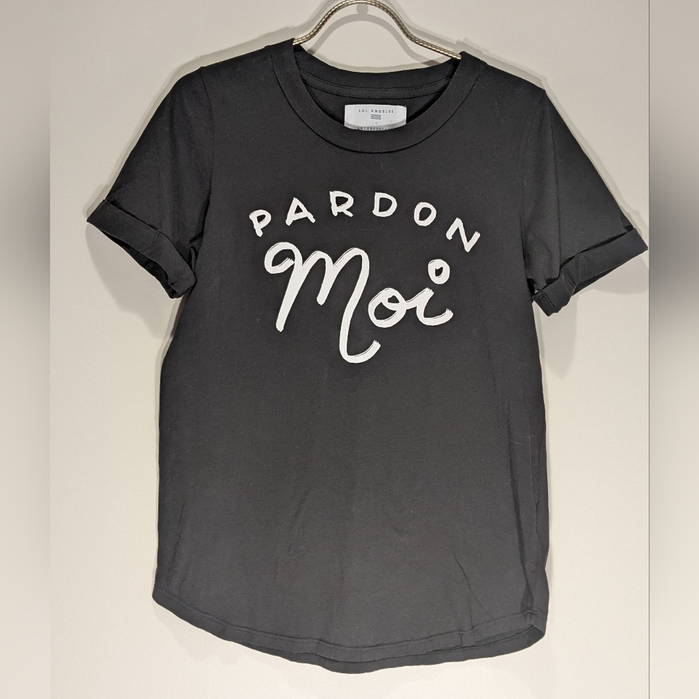 Sol Angeles by Anthropologie Grey Pardon Moi GraphicTee White Trim Womens XS